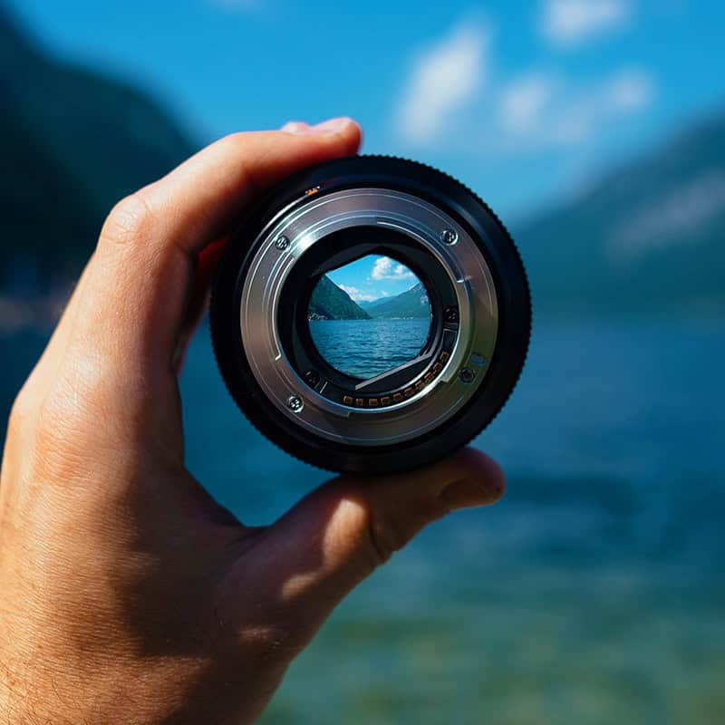 A camera lens providing focus on what's ahead, just as a content marketing strategy provides business owners clarity on what to write about on their business blogs