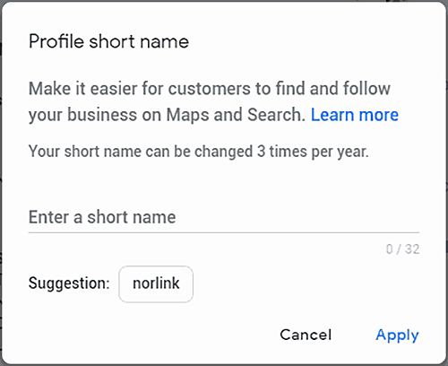 Setting your Google My Business Short Name