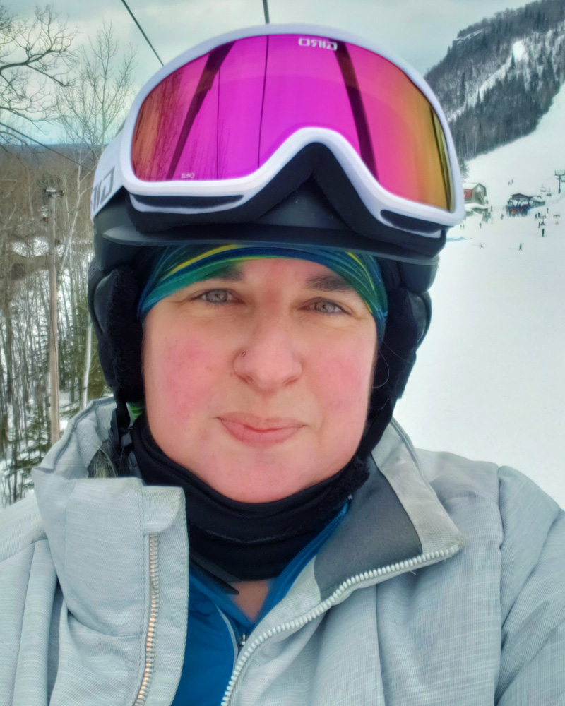 Copywriter and content strategist Leanne Mitton taking to the ski slopes for an analog hobby